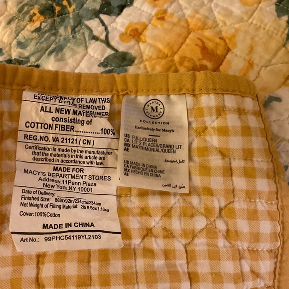 Pretty Martha Stewart Full/Queen Quilt Yellow Cotton Reversible - Picture 4 of 5